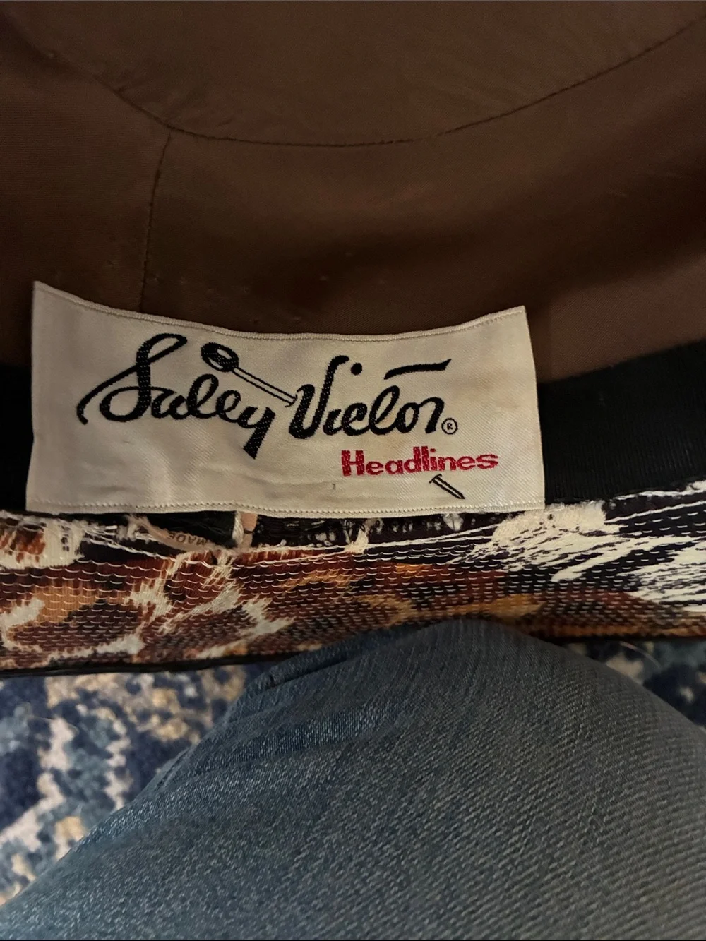 Vintage Cream Straw Hat with Black Band and Multi-Color Silk Crown
